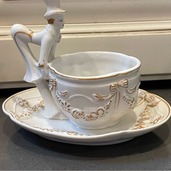 RARE Cup & Saucer Set~ Occupied Japan/ Shofu China Gentleman Handle Figurine - Picture 9 of 13